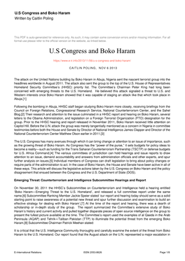 U.S Congress and Boko Haram Written by Caitlin Poling
