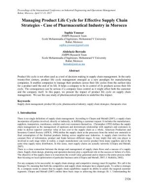 Managing Product Life Cycle for Effective Supply Chain Strategies - Case of Pharmaceutical Industry in Morocco