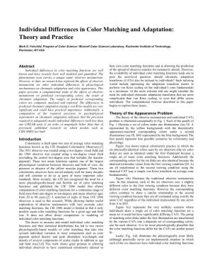 Individual Differences in Color Matching and Adaptation: Theory and Practice