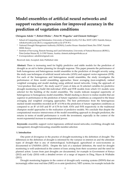 Model Ensembles of Artificial Neural Networks and Support Vector Regression for Improved Accuracy in the Prediction of Vegetation Conditions