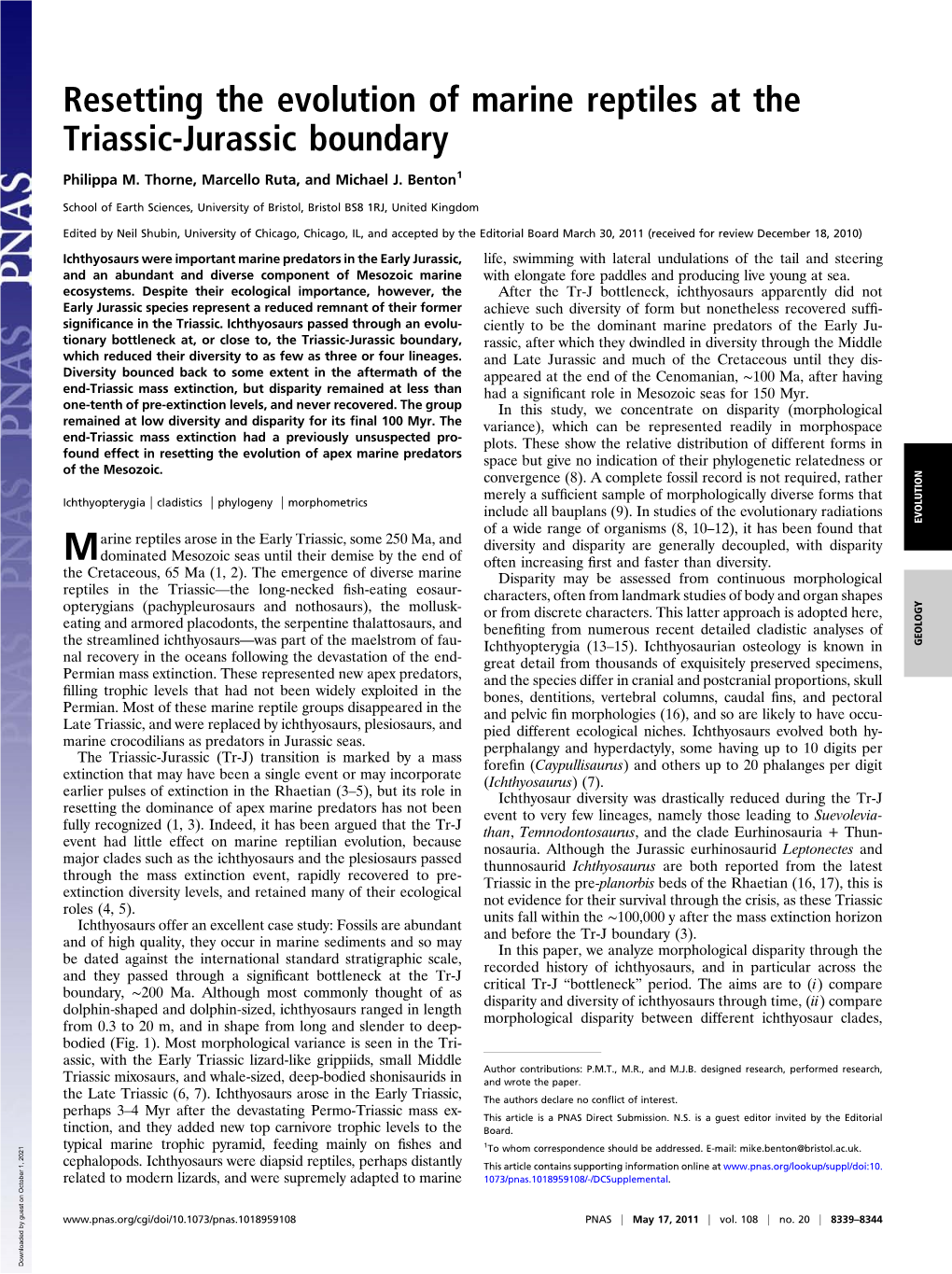 Resetting the Evolution of Marine Reptiles at the Triassic-Jurassic Boundary