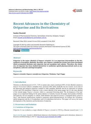 Recent Advances in the Chemistry of Oripavine and Its Derivatives
