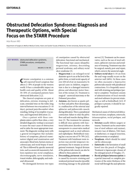 Obstructed Defecation Syndrome: Diagnosis and Therapeutic Options, with Special Focus on the STARR Procedure Ada Rosen MD