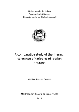 A Comparative Study of the Thermal Tolerance of Tadpoles of Iberian Anurans