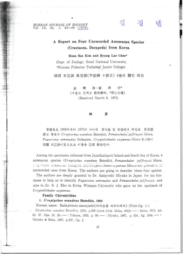 (19762. a Report on Four Unrecorded Anomuran Species (Crustacea