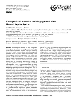 Conceptual and Numerical Modeling Approach of the Guarani Aquifer System