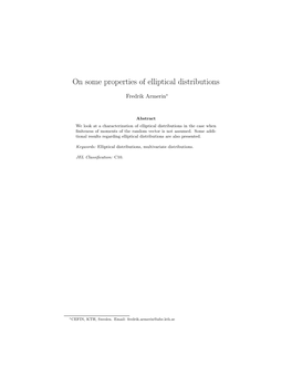 On Some Properties of Elliptical Distributions