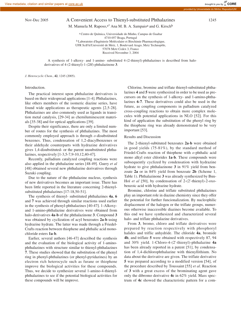 A Convenient Access to Thienyl-Substituted Phthalazines 1245 M