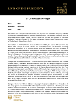 LIVES of the PRESIDENTS Sir Dominic John Corrigan