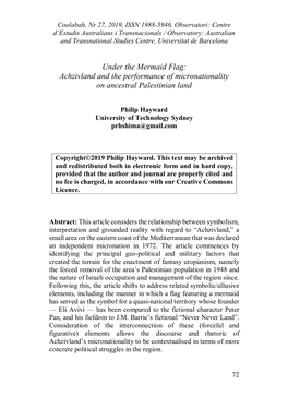 Under the Mermaid Flag: Achzivland and the Performance of Micronationality on Ancestral Palestinian Land