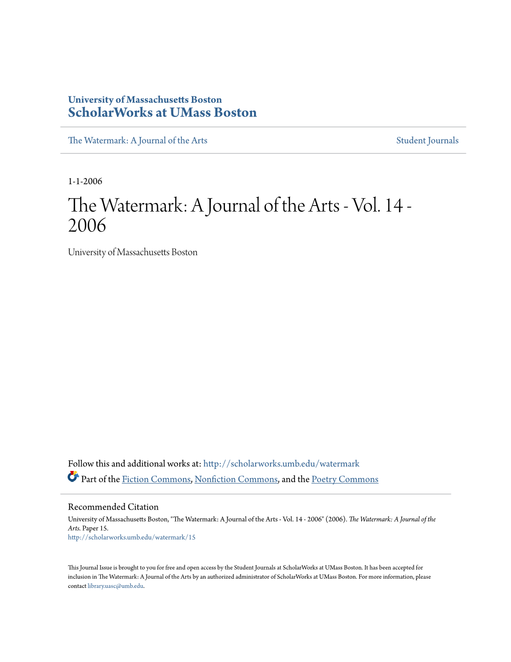 The Watermark: a Journal of the Arts