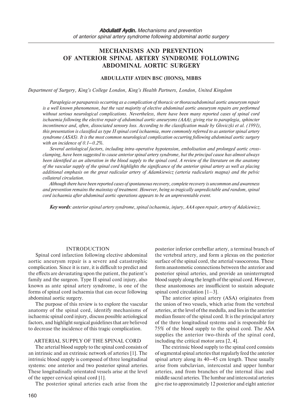 Mechanisms and Prevention of Anterior Spinal Artery Syndrome Following Abdominal Aortic Surgery