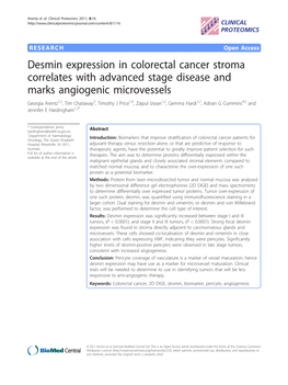 Desmin Expression in Colorectal Cancer Stroma Correlates with Advanced Stage Disease and Marks Angiogenic Microvessels