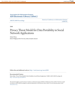 Privacy Threat Model for Data Portability in Social Network Applications Stefan Weiss Johann Wolfgang Goethe-University, Stefan.Weiss@M-Chair.Net