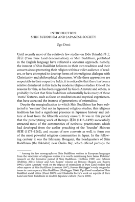 SHIN BUDDHISM and JAPANESE SOCIETY Ugo Dessì Until Recently Most of the Relatively Few Studies on Jōdo Shinshū