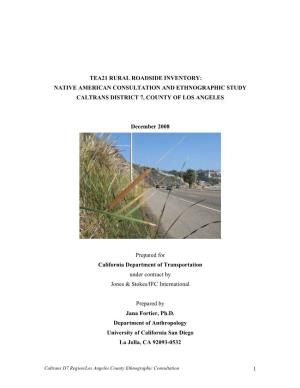 Native American Consultation and Ethnographic Study Caltrans District 7, County of Los Angeles