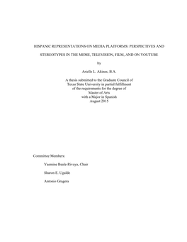 Hispanic Representations on Media Platforms: Perspectives And