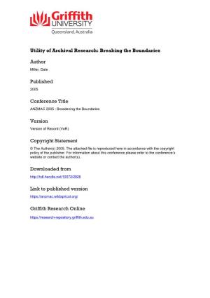 Utility of Archival Research: Breaking the Boundaries