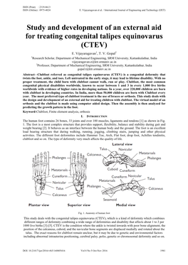 Study and Development of an External Aid for Treating Congenital Talipes Equinovarus (CTEV) E