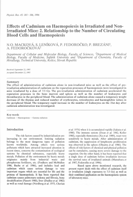 Effects of Cadmium on Haemopoiesis in Irradiated and Non- Irradiated Mice: 2