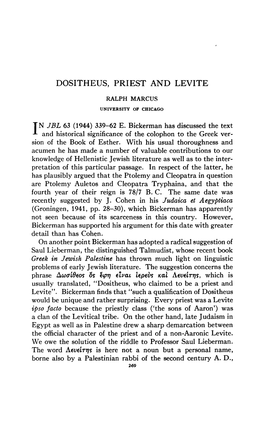 Dositheus, Priest and Levite