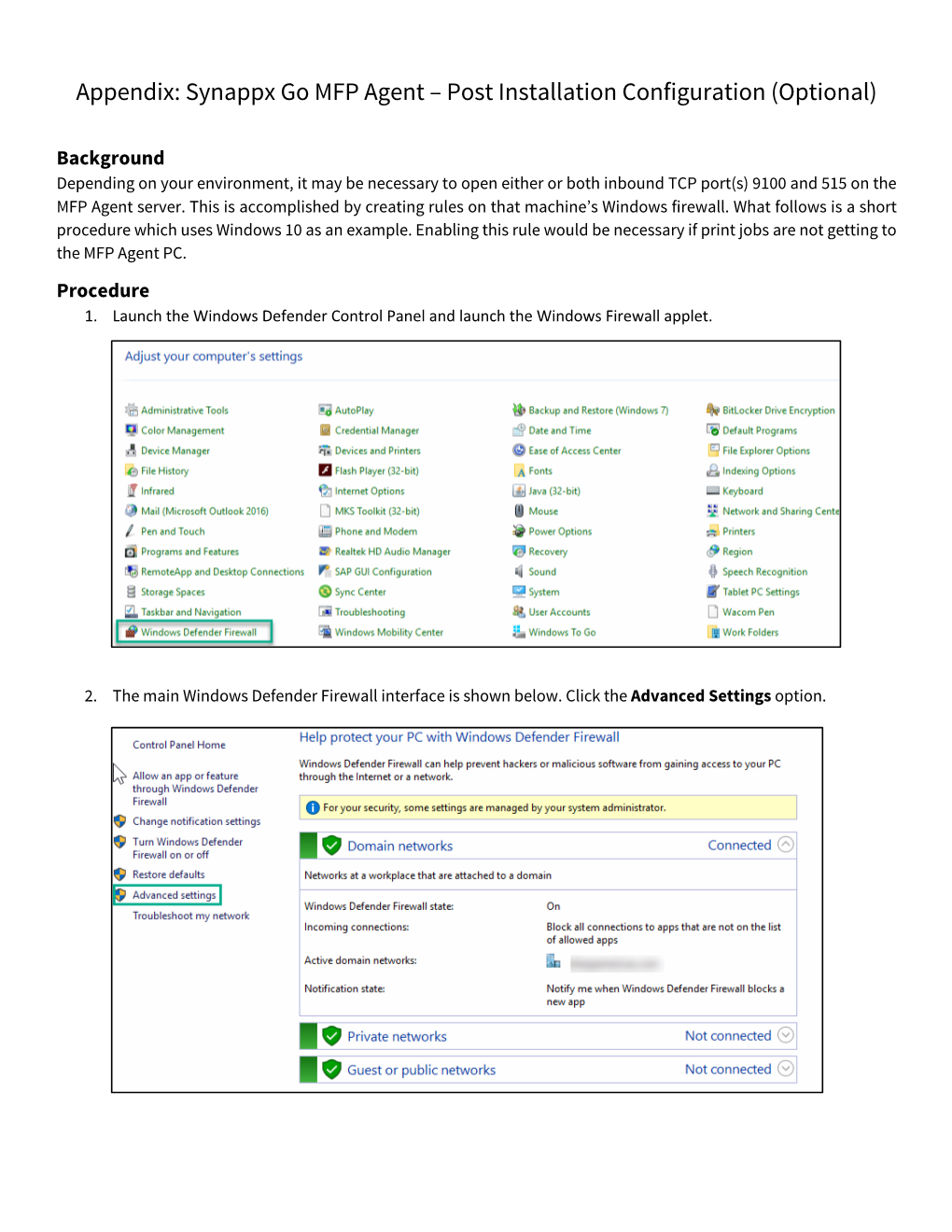 Appendix-Windows Defender Firewall Post Installation Configuration