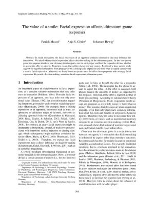 The Value of a Smile: Facial Expression Affects Ultimatum-Game Responses