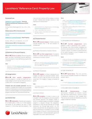 Lexisnexis® Reference Card: Property Law 1 Lexisnexis® Reference Card: Property Law