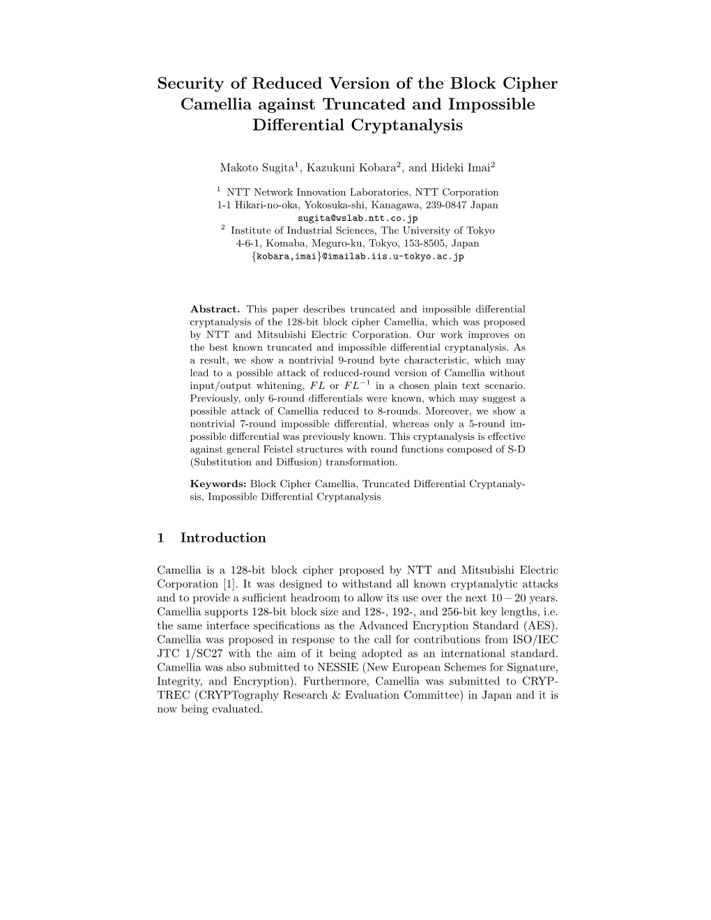 Security of Reduced Version of the Block Cipher Camellia Against Truncated and Impossible Differential Cryptanalysis