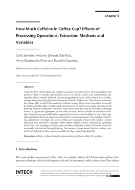 How Much Caffeine in Coffee Cup? Effects of Processing Operations, Extraction Methods and Variables