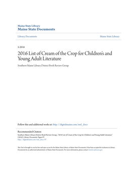 2016 List of Cream of the Crop for Children's and Young Adult Literature