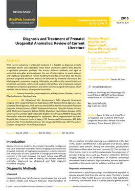 Diagnosis and Treatment of Prenatal Urogenital Anomalies: Review Of