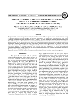 Chemical Study in Leaf and Fruit of Some Species for Populus and Salix in Diwaniyah Governorate Using Gas Chromatography-Mass Spectrometry(Gc-Ms)