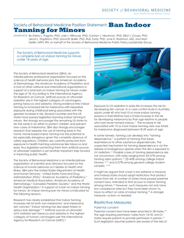Ban Indoor Tanning for Minors (AUGUST 2013) by Sherry L