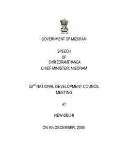 Government of Mizoram Speech of Shri