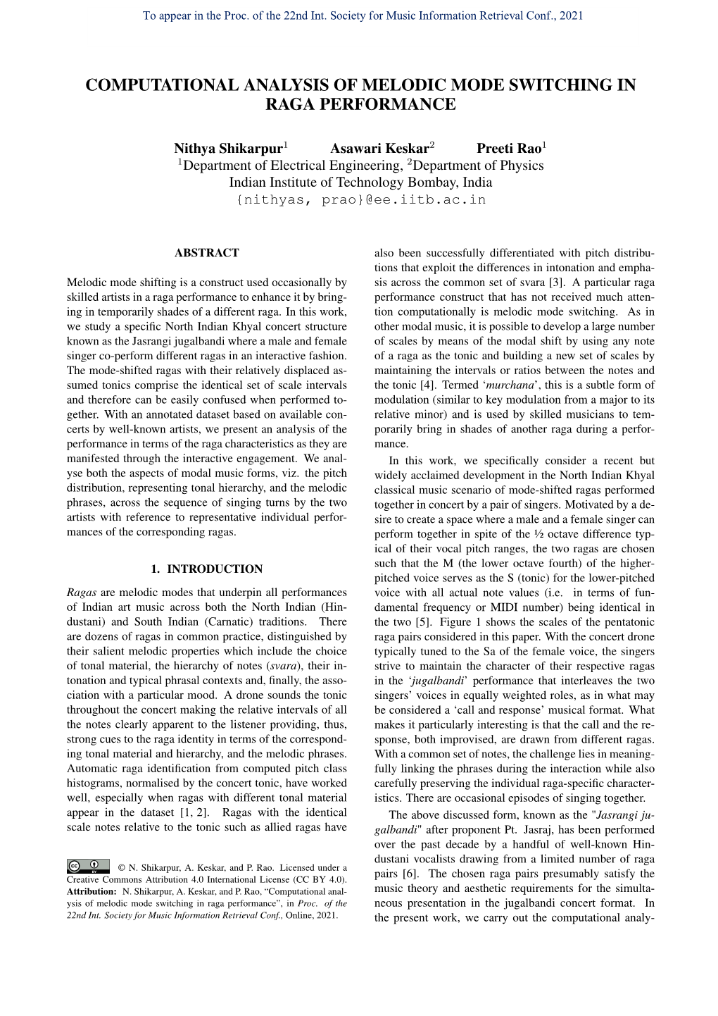 Computational Analysis of Melodic Mode Switching in Raga Performance