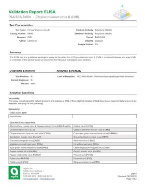 Validation Report: ELISA PSA/SRA 81001 • Chrysanthemum Virus B (CVB)