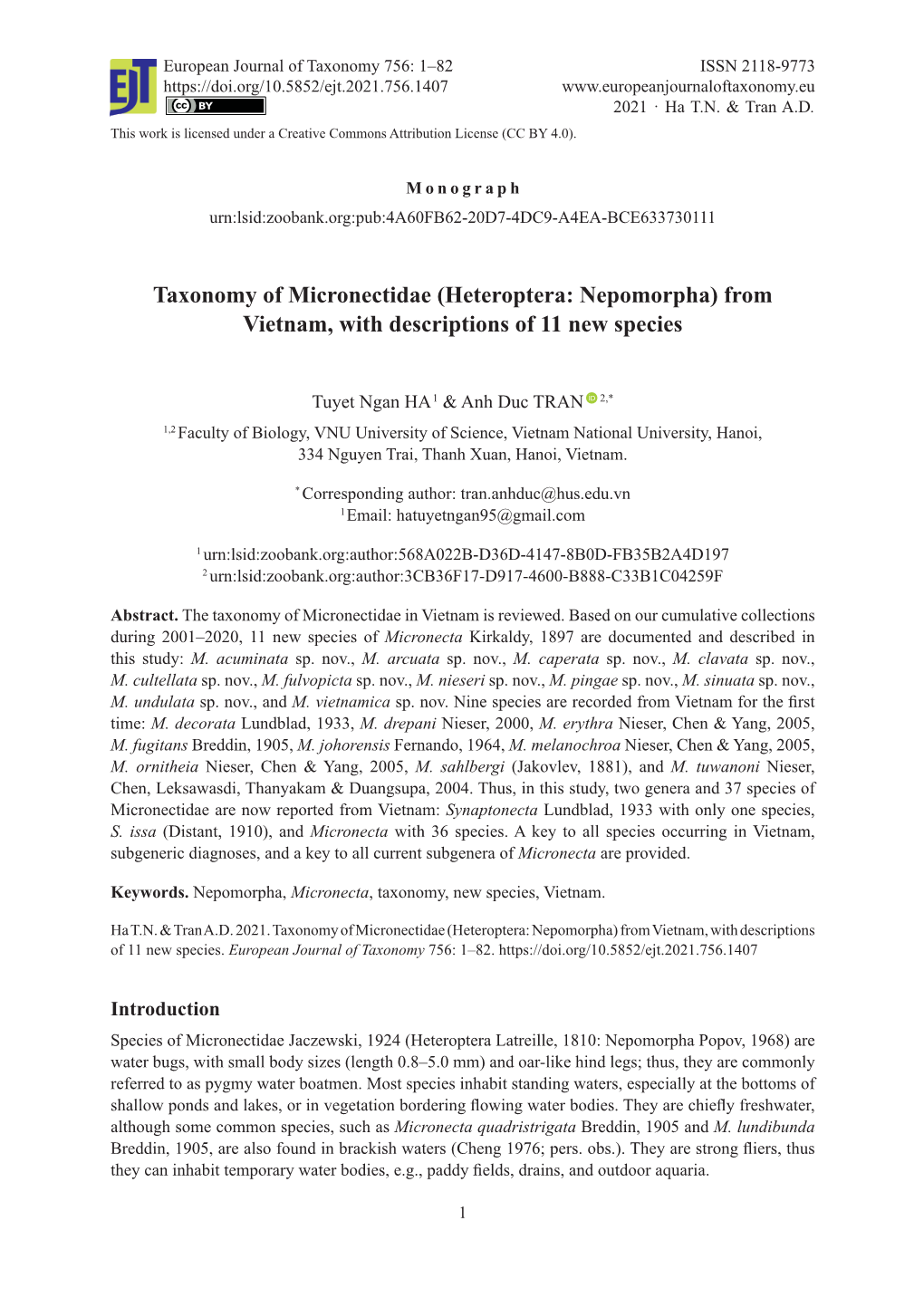 Taxonomy of Micronectidae (Heteroptera: Nepomorpha) from Vietnam, with Descriptions of 11 New Species