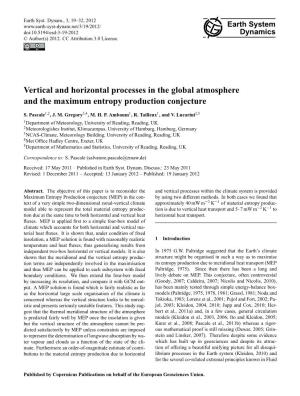Vertical and Horizontal Processes in the Global Atmosphere and the Maximum Entropy Production Conjecture
