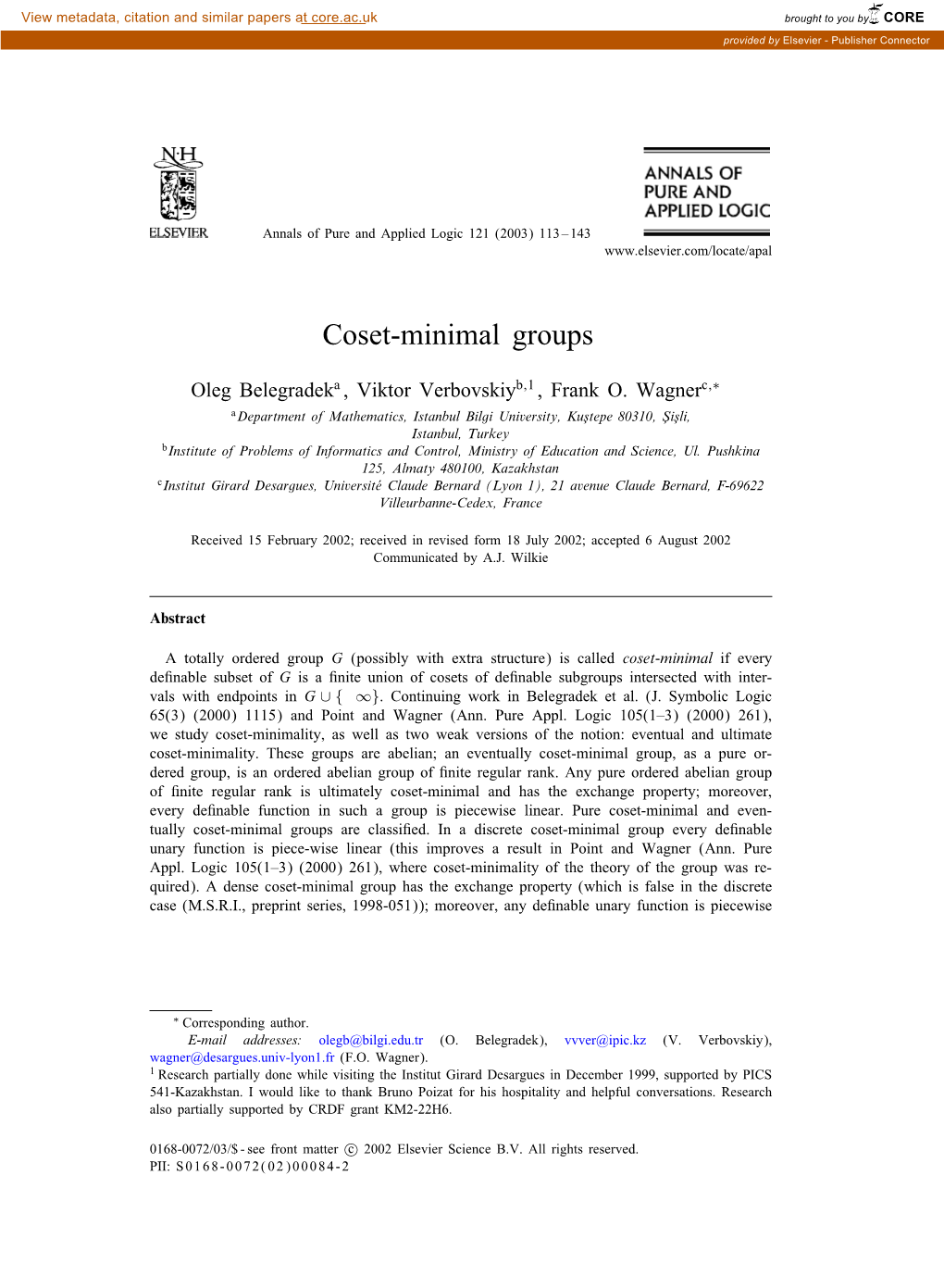 Coset-Minimal Groups