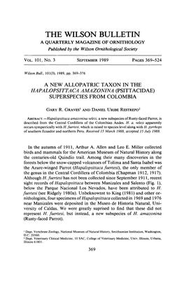 A New Allopatric Taxon in the Hapalopsittaca Amazonina (Psittacidae) Superspecies from Colombia