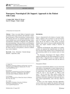 Emergency Neurological Life Support: Approach to the Patient with Coma