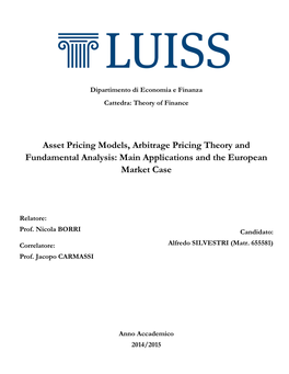 Asset Pricing Models, Arbitrage Pricing Theory and Fundamental Analysis: Main Applications and the European Market Case