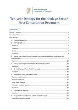 Ten-Year Strategy for the Haulage Sector First Consultation Document