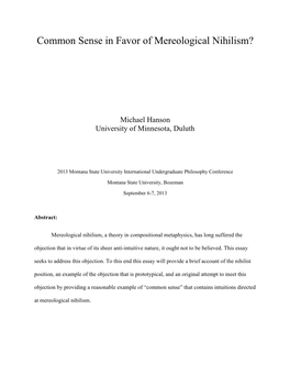 Common Sense in Favor of Mereological Nihilism? (PDF)