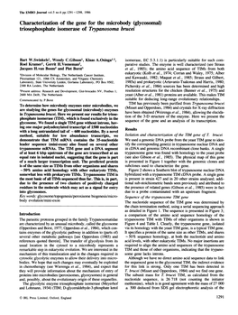 Characterization of the Gene for the Microbody (Glycosomal) Triosephosphate Isomerase of Trypanosoma Brucei