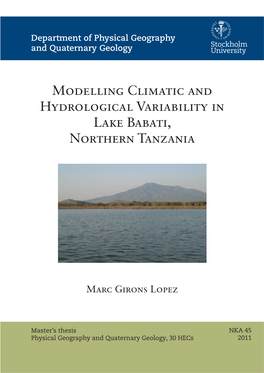 Modelling Climatic and Hydrological Variability in Lake Babati, Northern Tanzania