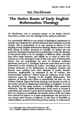 The Native Roots of Early English Reformation Theology