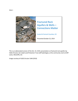 Fractured Rock Aquifers & Wells