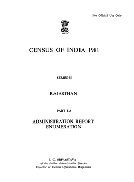 Administration Report Enumeration, Part I-A, Series-18, Rajasthan